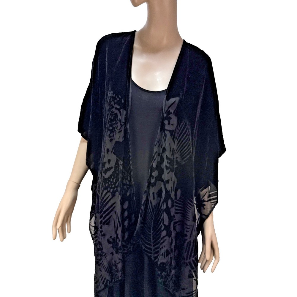 Chico's Black Floral Burnout Velvet Shawl Wrap Scarf One Size Evening Goth
